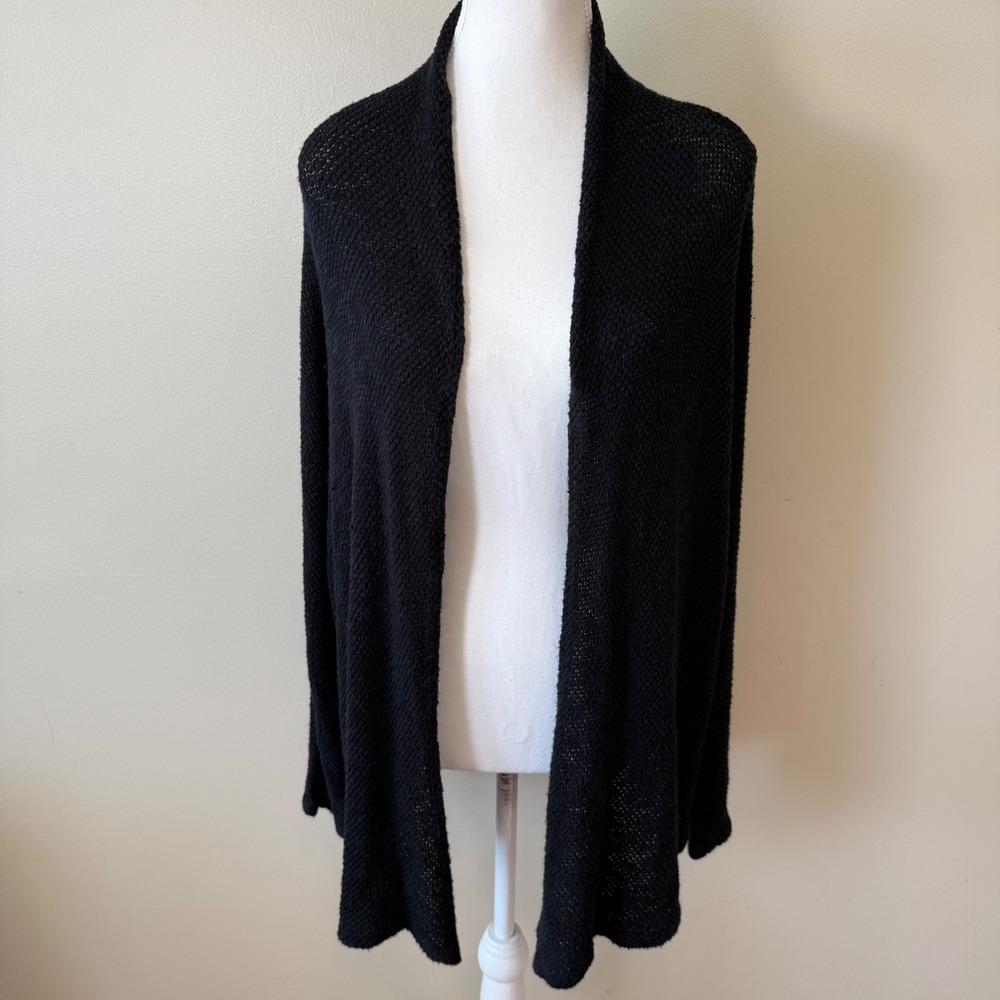 Velvet by Graham & Spencer Black‎ Open Front Textured Knit Cardigan Sweater M